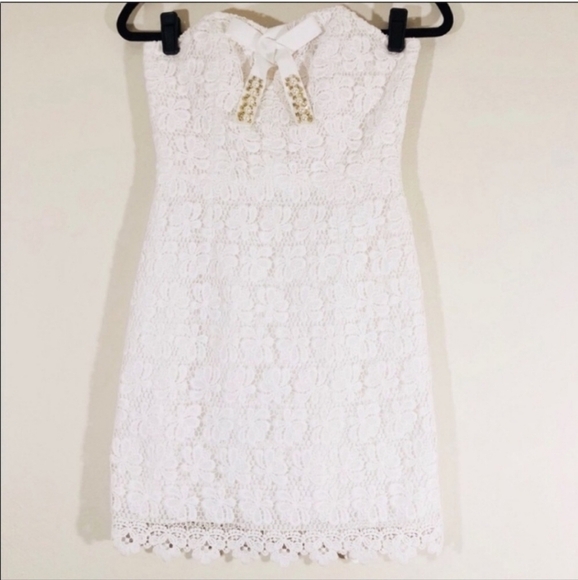Lilly Pulitzer Larter Dress Truly bumble Bee Lace Strapless Dress white Size 0 - Picture 2 of 8
